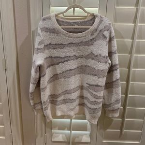 Barefoot dreams white animal striped sweater XL